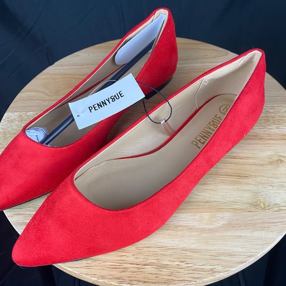 NWT - Penny Sue, Vegan Suede Flats, Red, Size 6 - Picture 2 of 4